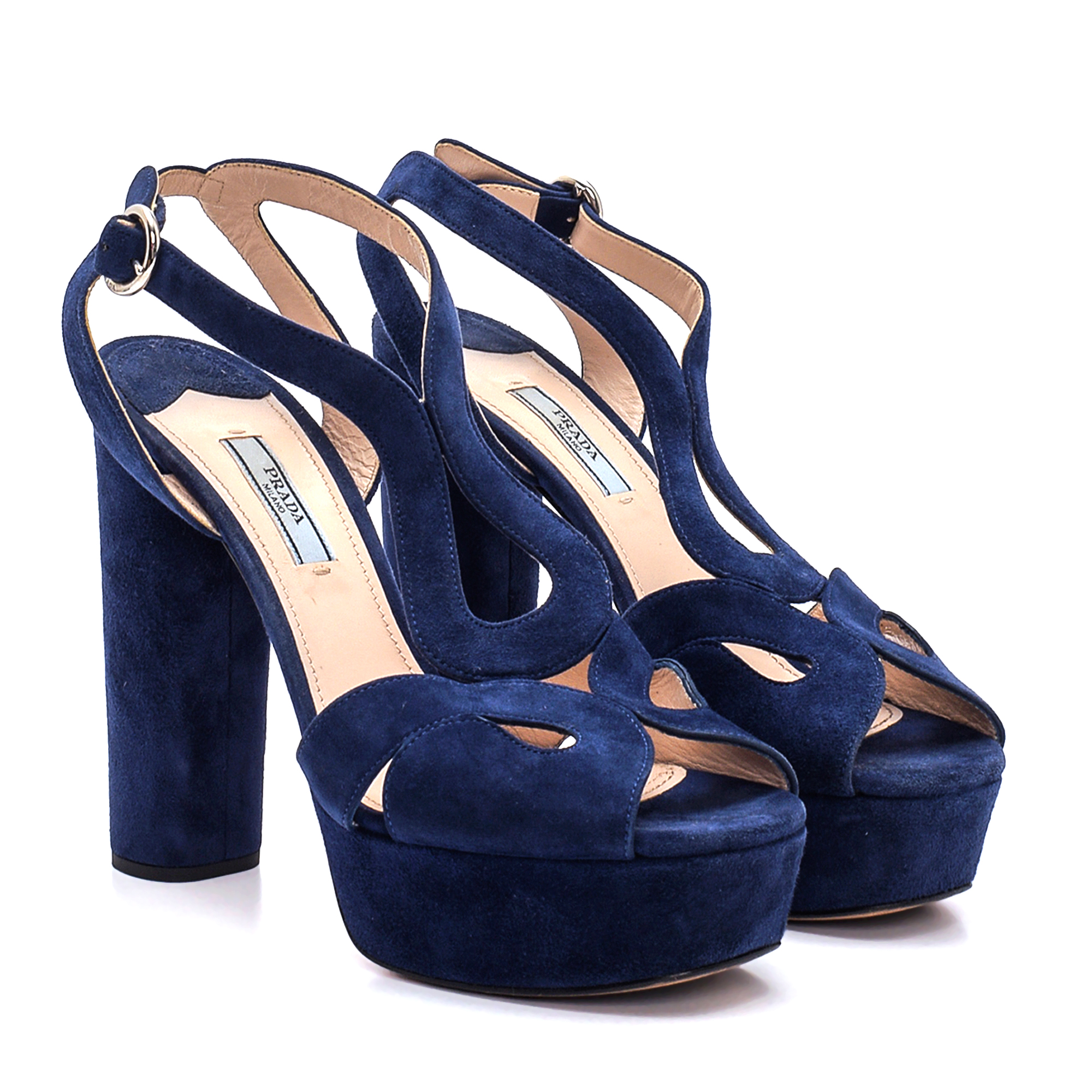 Prada - Navy Blue Suede Platform Pumps 